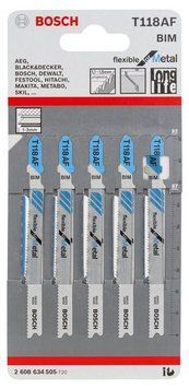 5 лобзикових пилок T 118 AF Flexible for Metal, BIM BOSCH 2608634505 фото