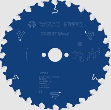 Пильний диск Expert for Wood Corded Bosch Professional для мережевих ручних циркулярних пилок, для занурювальних пил, 160x20x1.8, 24T (2608902141) 2608902141 фото