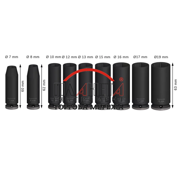 Набір ударних головок Bosch PRO Deep 9шт, 3/8", 63мм (2608003037) 2608003037 фото
