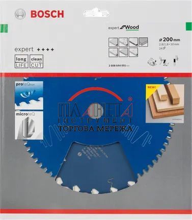 Пиляльний диск Expert for Wood Bosch Professional для ручних циркулярних мережевих пилок, 200x30x1,8, 24T (2608644051) 2608644051 фото