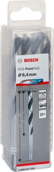 Спіральні свердла HSS PointTeQ, із циліндричним хвостовиком, 8.4 мм, 10 штук Bosch Professional (2608577252) 2608577252 фото