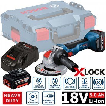 Акумуляторна кутова шліфувальна машина BOSCH GWX 18V-10 з системою X-LOCK + L-Boxx 06017B0102 фото