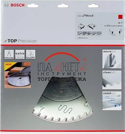 Пиляльний диск Top Precision Best for Wood Bosch Professional для торцювальних настільних мережевих пилок, 315x30x2,2, 48T (2608642119) 2608642119 фото