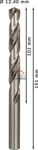 Набір спіральних свердел Bosch Professional Metal HSS-G, стандартна довжина 151 мм, діаметр 12,4 мм, робоча довжина 101 мм, 5 штук (2608585541) 2608585541 фото