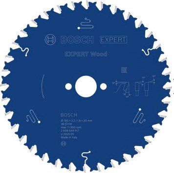 Пильний диск Expert for Wood Corded Bosch Professional для мережевих ручних циркулярних пилок, для занурювальних пил, 160x20x2.2, 36T (2608644017) 2608644017 фото