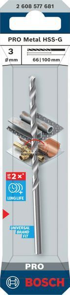 Довге спіральне свердло Bosch Professional Metal HSS-G, діаметр 3,00 мм, довжина 100 мм. (2608595676) (2608577681) 2608577681 фото
