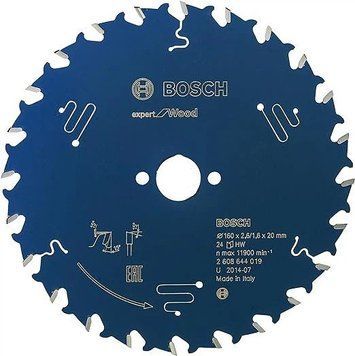 Пильний диск Expert for Wood Corded Bosch Professional для мережевих ручних циркулярних пилок, для занурювальних пил, 160x20x2.6, 24T (2608644019) 2608644019 фото
