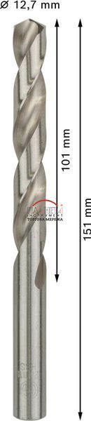 Набір спіральних свердел Bosch Professional Metal HSS-G, стандартна довжина 151 мм, діаметр 12,7 мм, робоча довжина 101 мм, 5 штук (2608585543) 2608585543 фото