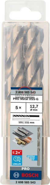 Набір спіральних свердел Bosch Professional Metal HSS-G, стандартна довжина 151 мм, діаметр 12,7 мм, робоча довжина 101 мм, 5 штук (2608585543) 2608585543 фото