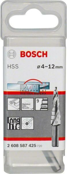 Східчасте свердло Bosch Professional HSS із хвостовиком з трьома фасками, ступені 4-12 мм (2608587425) 2608587425 фото