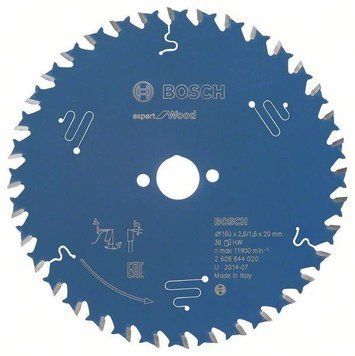 Пильний диск Expert for Wood Corded Bosch Professional для мережевих ручних циркулярних пилок, для занурювальних пил, 160x20x2.6, 36T (2608644020) 2608644020 фото