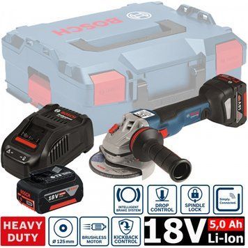 Акумуляторна кутова шліфувальна машина BOSCH GWS 18V-10 C 2 x 5.0 Ач L-boxx 06019G310D фото