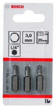 Насадка біта BOSCH Extra Hard HEX 3, 25 мм 3 шт. 2607001722 фото
