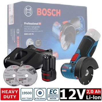 Акумуляторна кутова шліфувальна машина Bosch GWS 12V-76 1 Акб 2.0 Ач + GAL 12V-40 0615990M3E 0615990M3E фото
