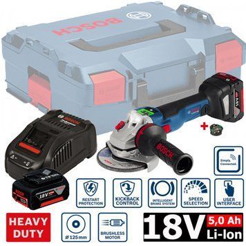 Акумуляторна кутова шліфувальна машина BOSCH GWS 18V-10 SC 2 x 5.0 Ач L-boxx 06019G340D фото