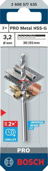 Стандартне спіральне свердло Bosch Professional Metal HSS-G, діаметр 3,2, робоча довжина 36, довжина 65 мм, хвостовик 3,2 мм, 2 штуки (2608577635) 2608577635 фото