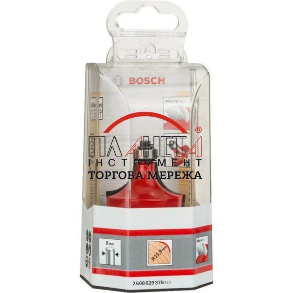 Карнизная, радиусная фреза Expert for Wood Rounding Bosch Professional, 8 мм, D 44,4 мм, R1 15,9 мм, L 22,2 мм, G 64 мм, с центрирующим шариковым подшипником, для погружных фрезерных машин, для кромочных фрез (2608629378) 2608629378 фото