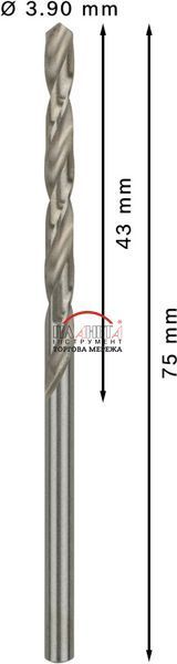 Набір спіральних свердел Bosch Professional Metal HSS-G, стандартна довжина 75 мм, діаметр 3,9 мм, робоча довжина 43 мм, 10 штук (2608585485) 2608585485 фото