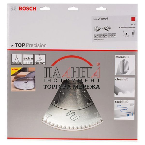 Пиляльний диск Top Precision Best for Wood Bosch Professional для дротових настільних торцювальних пилок, 350x30x2,5-3,5 мм, 84Т (2608642121) 2608642121 фото