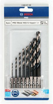 Набір спіральних свердел Bosch Professional Metal HSS-G Impact, 8 штук - 2, 3, 4, 5, 6, 7, 8, 10 мм (2608577139) 2608577139 фото