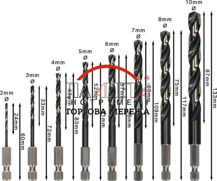 Набір спіральних свердел Bosch Professional Metal HSS-G Impact, 8 штук - 2, 3, 4, 5, 6, 7, 8, 10 мм (2608577139) 2608577139 фото