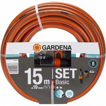 Шланг Gardena Basic 19 мм х 15 м + комплект для підключення (18134-29.000.00) 18134-29.000.00 фото