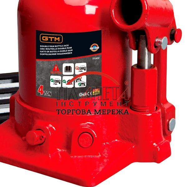 Домкрат гідравлічний пляшковий 4т GTM TF0402 двоштоковий (32919) 32919 фото