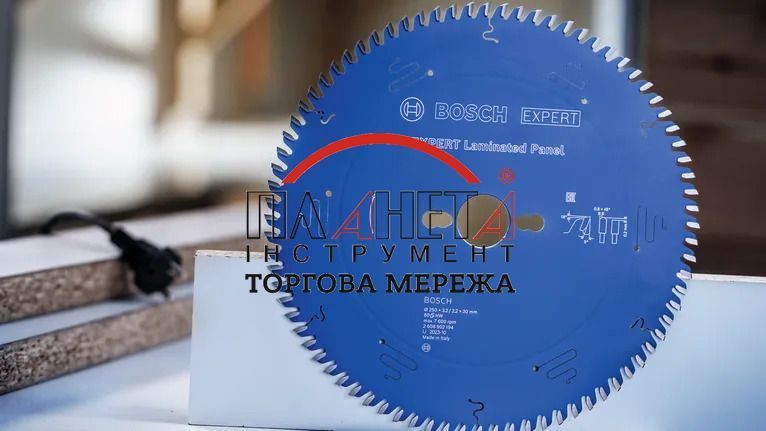 Пиляльне полотно, диск EXPERT Laminated Panel Bosch Professional Corded, для мережевих стаціонарних настільних циркулярних пилок, для вертикальних пилок для обрізки плит, 250x30x3.2/2.2, 80T (2608902194) 2608902194 фото