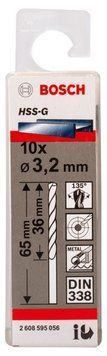 10 HSS-G свердл 3.2 мм BOSCH 2608595056 фото
