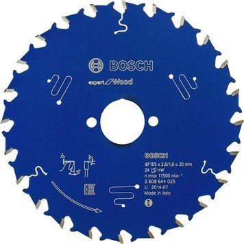 Пильний диск Expert for Wood Corded Bosch Professional для мережевих ручних циркулярних пилок, для занурювальних пил, 165x30x1,6, 24T (2608644025) 2608644025 фото