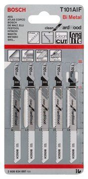 5 лобзикових пилок T 101 AIF Clean for HardWood, BIM BOSCH 2608634897 фото