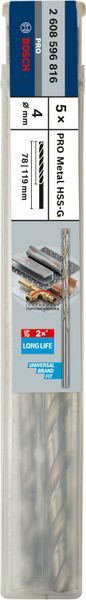 Набір довгих спіральних свердел Bosch Professional Metal HSS-G, діаметр 4,0 мм, довжина 119 мм, п&rsquo;ять штук (2608596816) 2608596816 фото