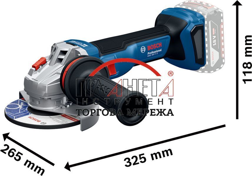 Акумуляторна кутова шліфмашина Bosch GWS 18V-11 Professional, без акб та зп, в кейсі L-BOXX 136 (06019N4102) 06019N4102 фото