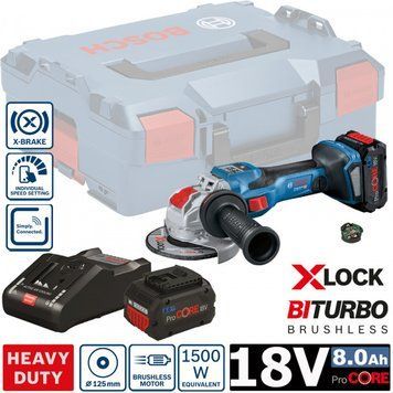 Акумуляторна кутова шліфувальна машинка BOSCH GWX 18V-15 SC 2х8.0 Ач + GAL 18V-160 C 06019H6501 06019H6501 фото