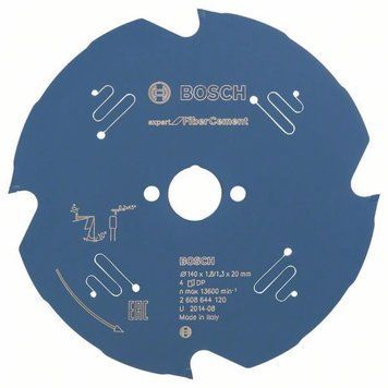 Пиляльне полотно, диск Bosch Professional Expert Fibre Cement Corded для мережевих ручних циркулярних пилок, для занурювальних пил, 140x20x1.8, 4T (2608644120) 2608644120 фото
