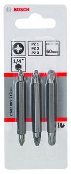 Набір двосторонніх насадок-біт BOSCH PZ1, PZ2, PZ3; PZ1, PZ2, PZ3; 60 мм 3 шт. 2607001749 фото