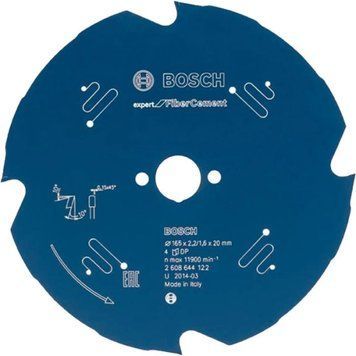 Пиляльне полотно, диск Bosch Professional Expert Fibre Cement Corded для мережевих ручних циркулярних пилок, для занурювальних пил, 165x20x2.2, 4T (2608644122) 2608644122 фото