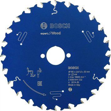 Пильний диск Expert for Wood Corded Bosch Professional для мережевих ручних циркулярних пилок, для занурювальних пил, 180x30x1,6, 24T (2608644032) 2608644032 фото