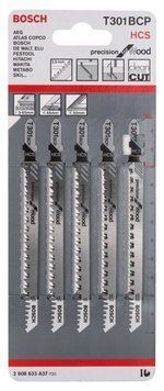 5 лобзикових пилок T 301 BCP Precision for Wood, HCS BOSCH 2608633A37 фото