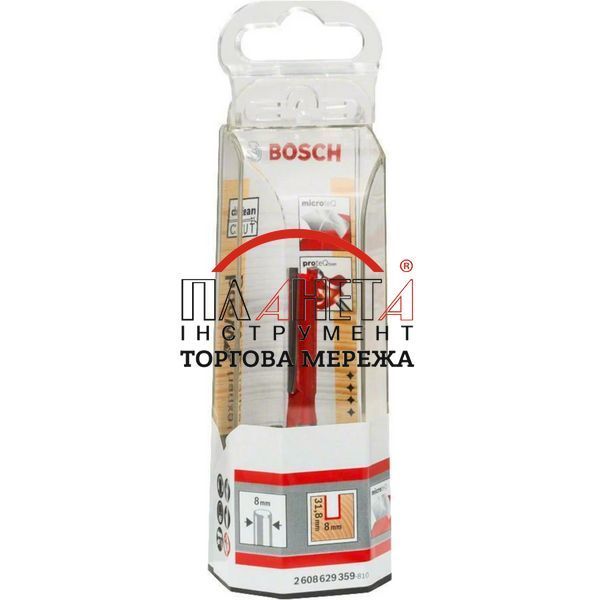 Пазова пряма фреза Expert for Wood Bosch Professional, 8 мм, D1 8 мм, L 31,8 мм, G 70,0 мм із двома канавками, твердий сплав, для занурювальних фрезерних машин, для кромкових фрезерів (2608629359) 2608629359 фото
