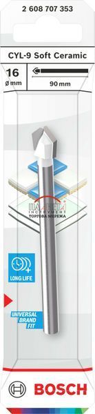 Свердло по плитці та склу Bosch CYL-9 Soft Ceramic 16х90 мм. (2608587168) (2608707353) 2608707353 фото