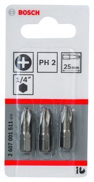 Насадка біта BOSCH Extra Hard PH 2, 25 мм 3 шт. 2607001511 фото