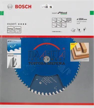 Пильний диск Expert for Wood Bosch Professional для мережевих ручних циркулярних пилок, 184x20x1,6, 56T (2608644040) 2608644040 фото