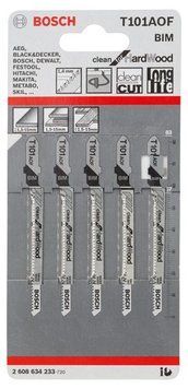 5 лобзикових пилок Т 101 AOF Clean for HardWood, BIM BOSCH 2608634233 фото
