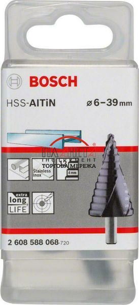 Східчасте свердло HSS-AlTiN із хвостовиком із 3 фасками, 12 ступенів, 6-39 мм Bosch Professional (2608588068) 2608588068 фото