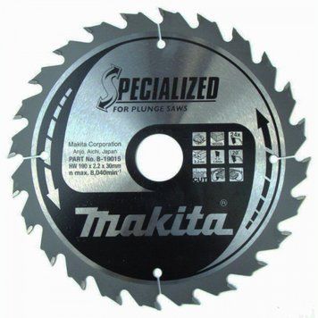 Пиляльний диск для занурювальних пилок Makita SPECIALIZED 190х30 мм 24 зуба (B-19015) B-19015 фото