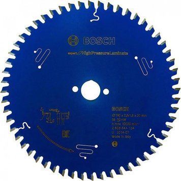Пиляльне полотно, диск Expert High Pressure Laminate Corded Bosch Professional для мережевих ручних циркулярних пилок, для занурювальних пил, 190x20x2.6, 56T (2608644134) 2608644134 фото