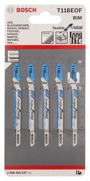 5 лобзикових пилок Т 118 EOF Flexible for Metal, BIM BOSCH 2608634237 фото