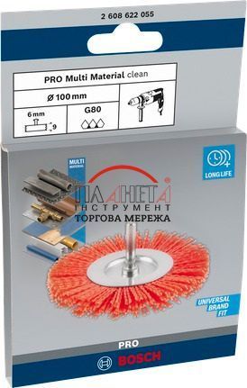 Дискова кільцева щітка PRO Multi material clean, прямий хвостовик, нейлонова, 100x1мм Bosch Professional (2608622055) 2608622055 фото