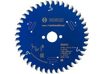 Пиляльне полотно, диск EXPERT Laminated Panel Corded Bosch Professional для ручної мережевої циркулярної пилки, для занурювальної пилки, 140x20x1.3, 42T (2608644126) 2608644126 фото